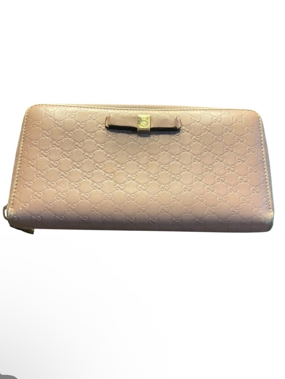 Gucci Dusty Rose Embossed Bow Zip-Around Wallet